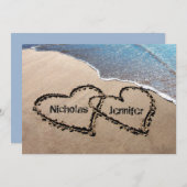 Faire-part de mariage Deux cœurs dans le sable (Devant / Derrière)