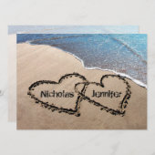Faire-part de mariage Deux cœurs dans le sable de (Devant / Derrière)