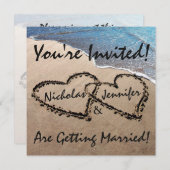Faire-part de mariage Deux cœurs dans le sable de (Devant / Derrière)