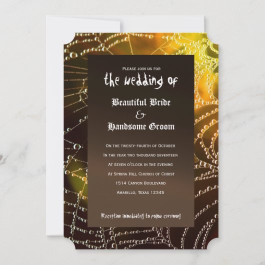 Faire-part de mariage d'Halloween de Golden Cobweb (Dos)