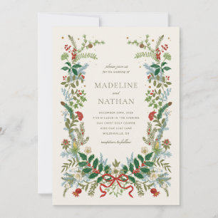 Faire-part de mariage d'hiver botanique vintage