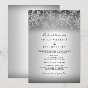 Faire-part de mariage d'hiver en argent Flocon de