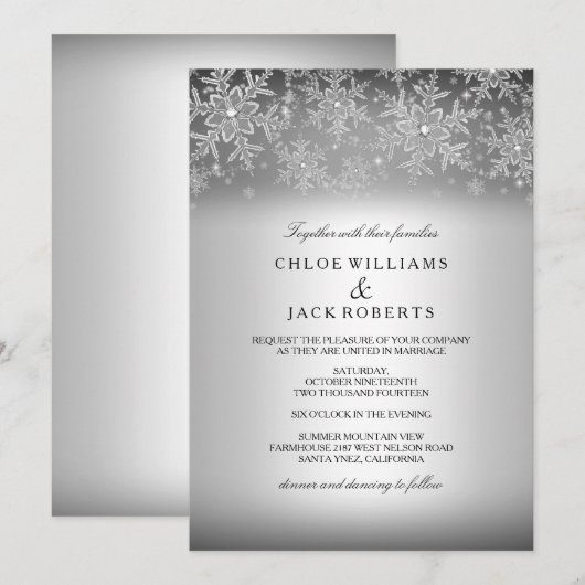 Faire-part de mariage d'hiver en argent Flocon de (Devant / Derrière)