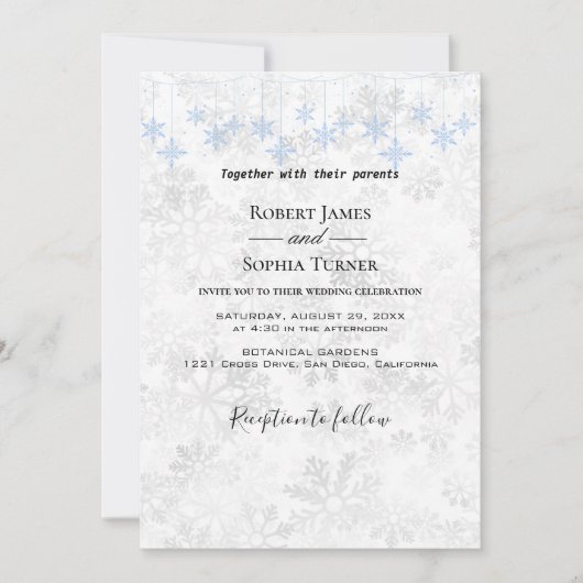 Faire-part de mariage d'hiver Snowflon (Devant)