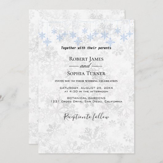 Faire-part de mariage d'hiver Snowflon (Devant / Derrière)