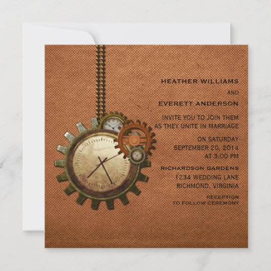 Faire-part de mariage d'horloge vintage, cuivre (Devant)
