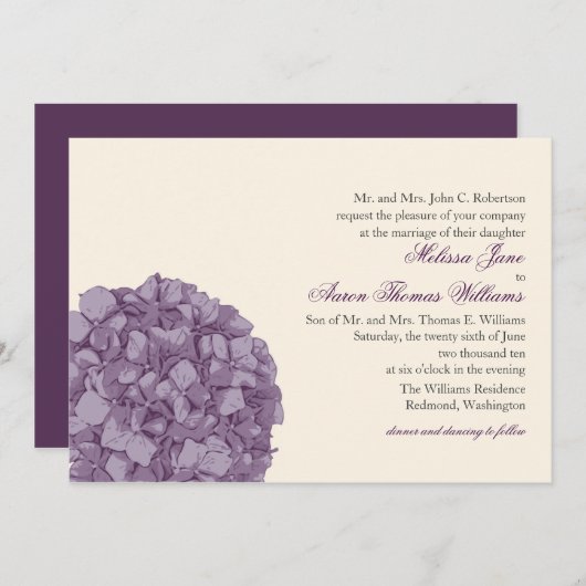 Faire-part de mariage d'hortensia (Devant / Derrière)