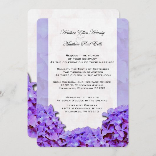 Faire-part de mariage d'Hydrangea violet (Devant / Derrière)