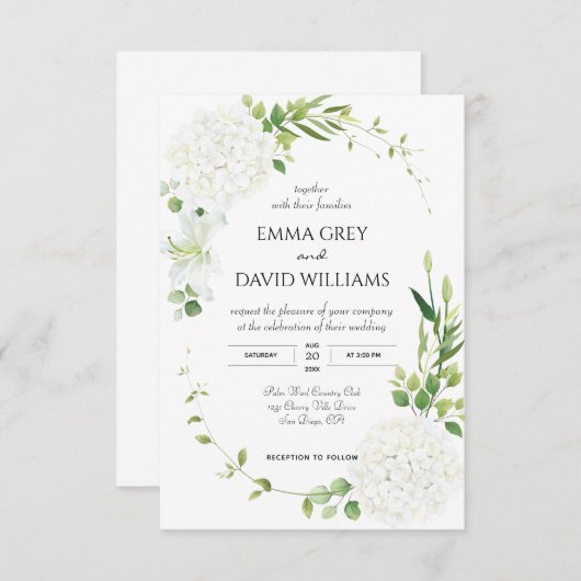 Faire-part de mariage d'hydrangée blanche rustique (Devant / Derrière)