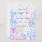 faire-part de mariage d'hydrangée rose et bleu (Devant)