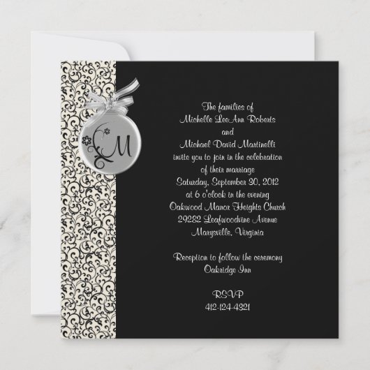 Faire-part de mariage Diamant noir et argent (Devant)