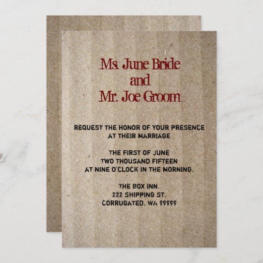 Faire-part de mariage d'illusion de carton (Devant / Derrière)