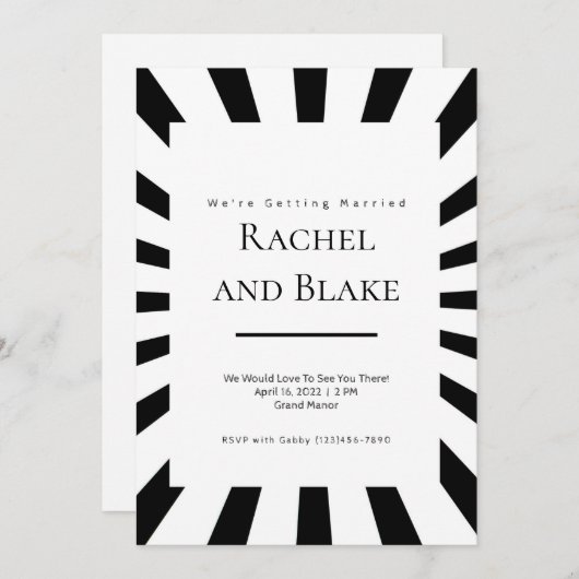 Faire-part de mariage d'illusion optique noir + bl (Devant / Derrière)