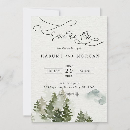 Faire-part de mariage d'illustration de l'aquarell (Devant)