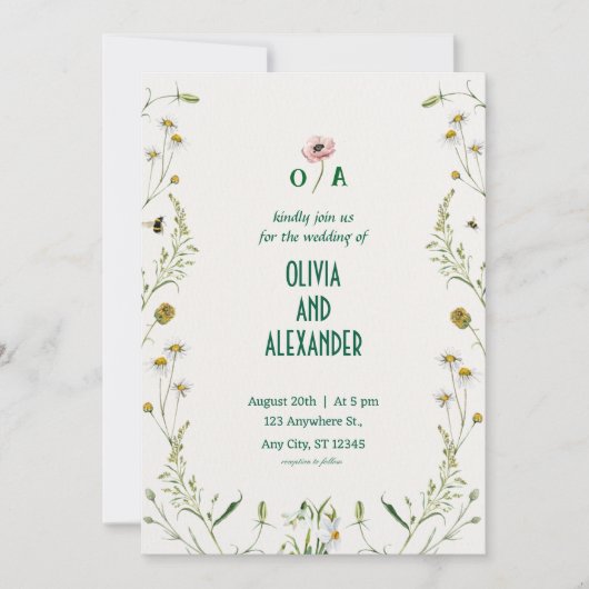 Faire-part de mariage d'illustration de l'aquarell (Devant)