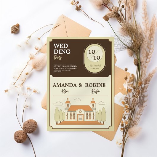 Faire-part de mariage d'illustration du bâtiment v