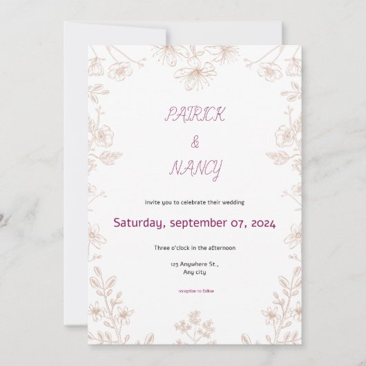 Faire-part de mariage d'illustration florale simpl (Devant)