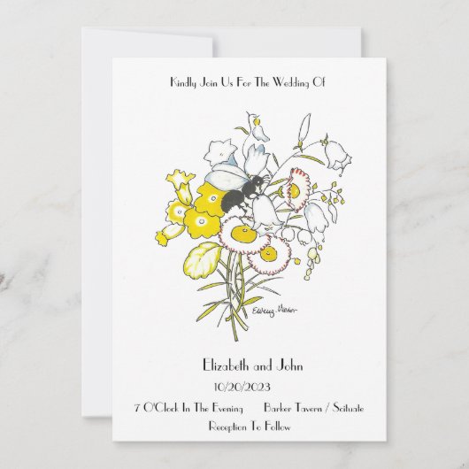 Faire-part de mariage d'illustration Vintage (Devant)