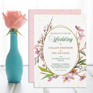 Faire-part de mariage d'image or ovale en fleurs r