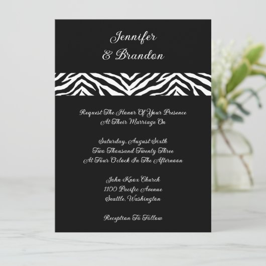 Faire-part de mariage d'impression Black Zebra (Debout devant)