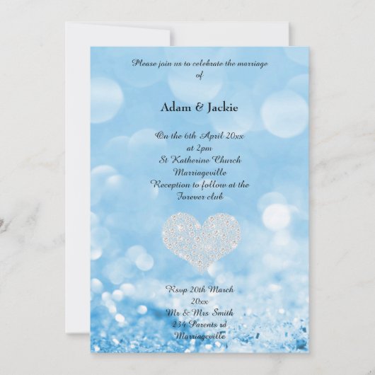 FAIRE-PART DE MARIAGE D'IMPRESSION BLEUE DE BOKEH (Devant)