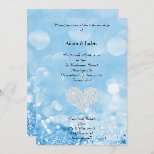 FAIRE-PART DE MARIAGE D'IMPRESSION BLEUE DE BOKEH (Devant / Derrière)