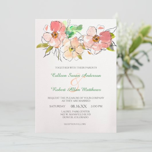 Faire-part de mariage d'impression florale aquarel (Debout devant)