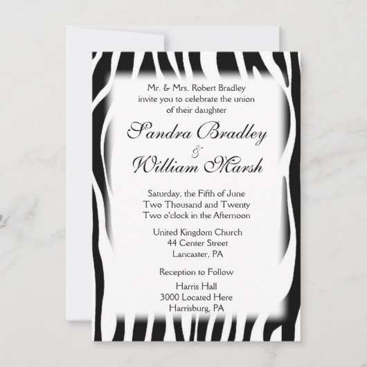 Faire-part de mariage d'impression Zebra (Devant)