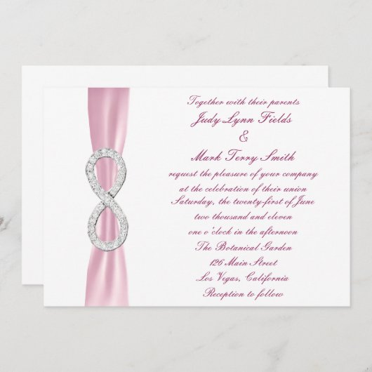 Faire-part de mariage d'infini diamant rose (Devant / Derrière)