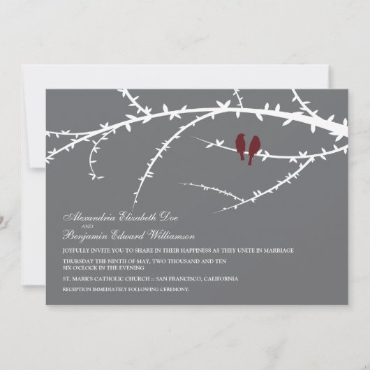 Faire-part de mariage d'inséparables (canneberge) (Devant)