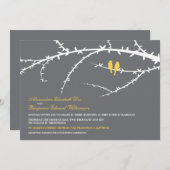 Faire-part de mariage d'inséparables (jaune) (Devant / Derrière)