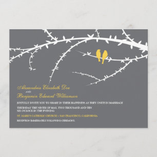 Faire-part de mariage d'inséparables (jaune)