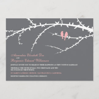 Faire-part de mariage d'inséparables (rose)