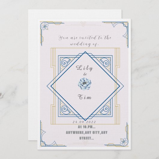 Faire-part de mariage d'inspiration Art déco (Devant / Derrière)