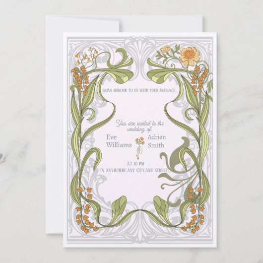 Faire-part de mariage d'inspiration Art nouveau (Devant)