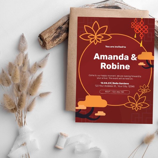 Faire-part de mariage d'inspiration asiatique