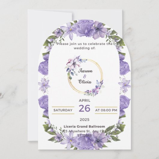 Faire-part de mariage d'inspiration violet (Devant)