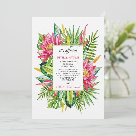 Faire-part de mariage discret sur le thème tropica (Debout devant)