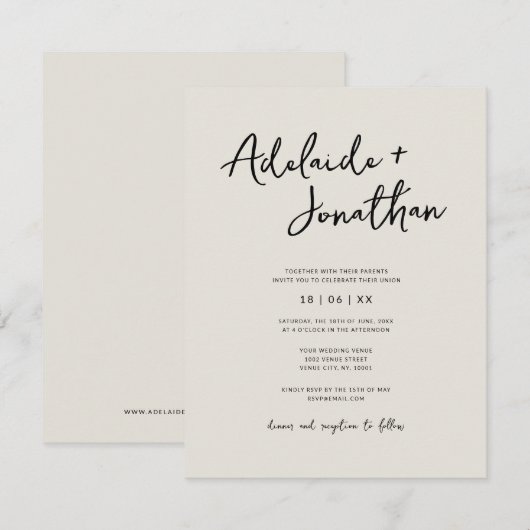 Faire-part de mariage d'ivoire budgétaire minimali (Devant / Derrière)