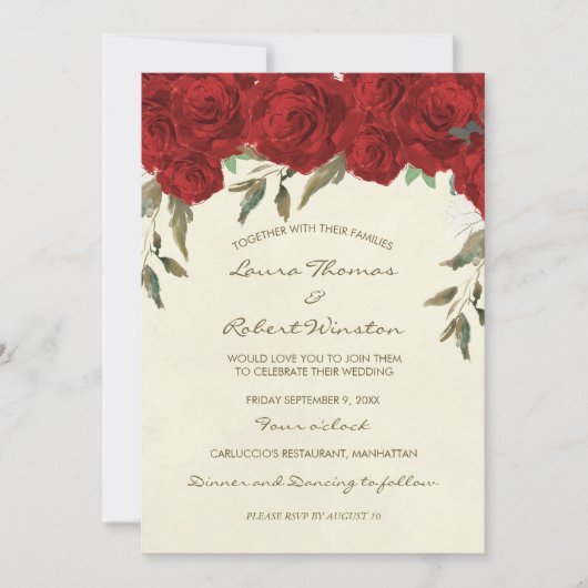 faire-part de mariage d'ivoire fleuri aux roses ro (Devant)