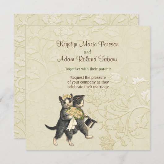 Faire-part de mariage d'ivoire Posh Cats (Devant / Derrière)