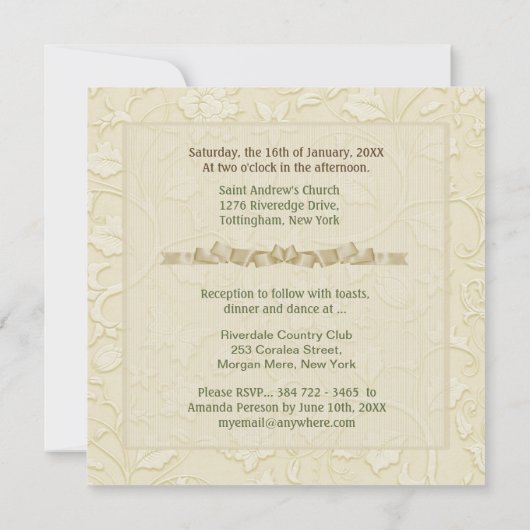 Faire-part de mariage d'ivoire Posh Cats (Dos)