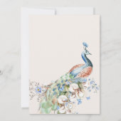 Faire-part de mariage d'oiseau de paon bleu floral (Dos)
