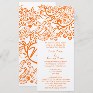Faire-part de mariage d'oiseaux d'amour orange