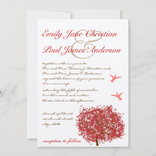 Faire-part de mariage d'oiseaux de l'arbre rouge