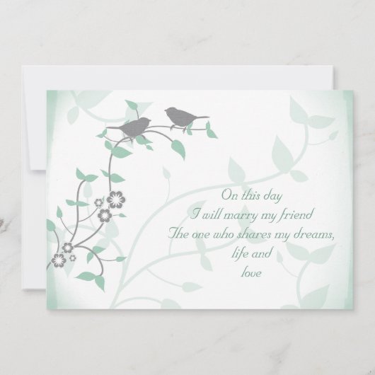Faire-part de mariage d'oiseaux gris vert à la men (Dos)