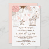 Faire-part de mariage d'oiseaux Whimsical Rose (Devant / Derrière)