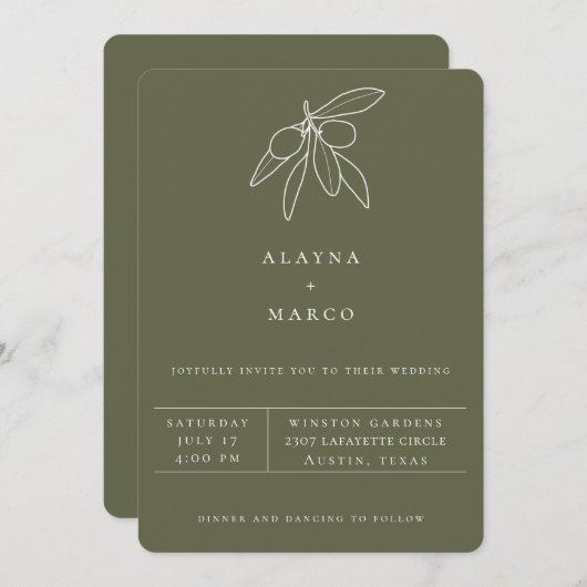 Faire-part de mariage d'olive toscan rustique (Devant / Derrière)