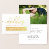 Faire-part de mariage d'or de script de FOILE RÉEL (Affichage)