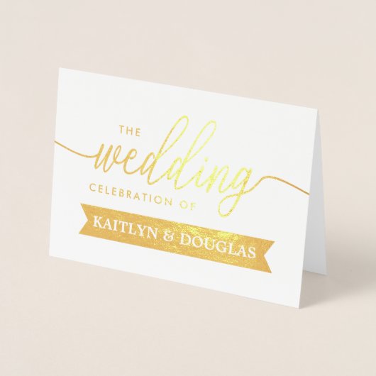 Faire-part de mariage d'or de script de FOILE RÉEL (Devant)